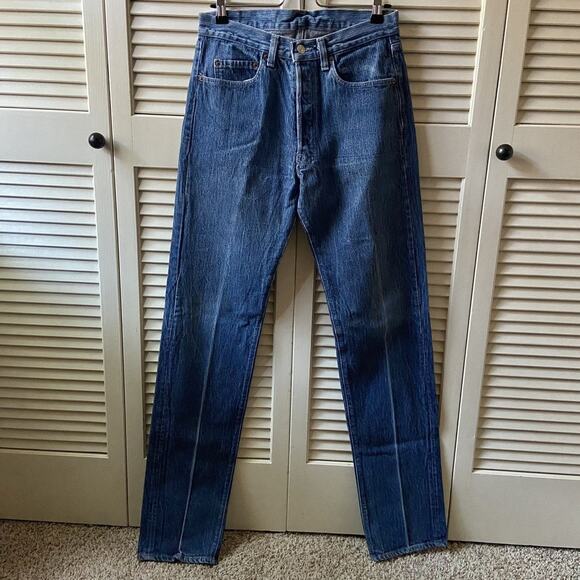 Vintage 80’s Levi’s 501 01119 HBT Herringbone Blue Denim Jeans USA Size 29x35